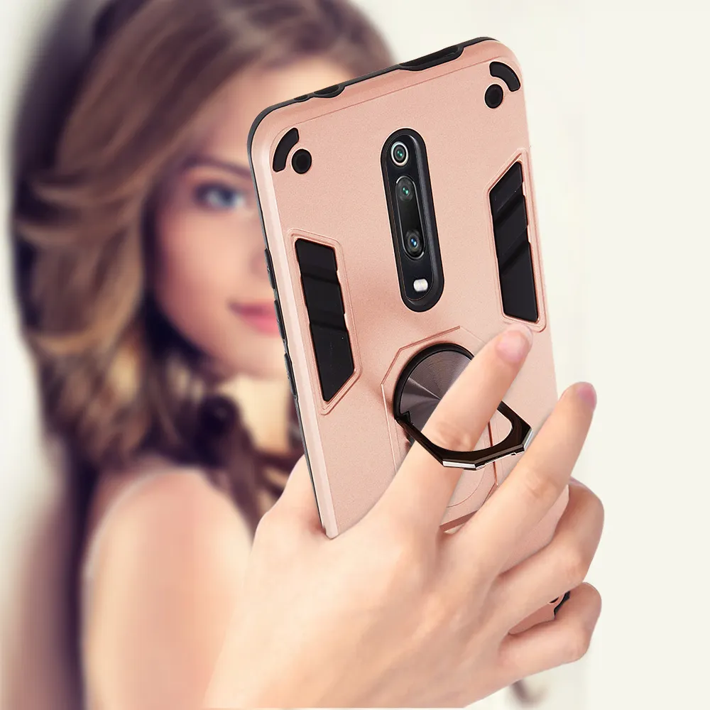 Anti-shock Armor Cases for Xiaomi mi 9T Redmi K20 Pro with Magnetic Ring Holder, Hard TPU Frame, Back Protective Case