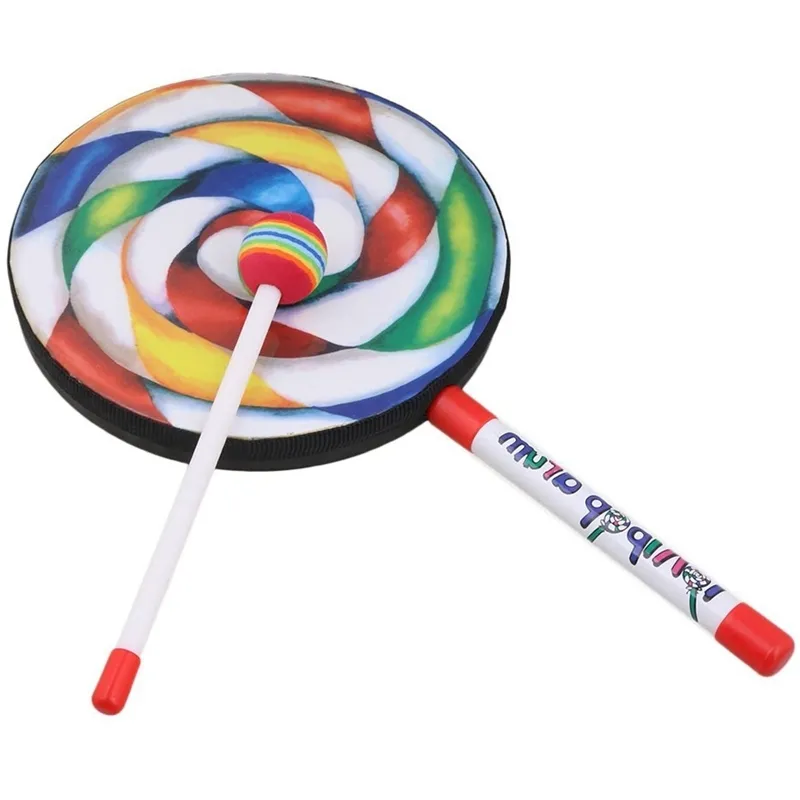 7,9 cala bębna kształtu Lollipop z Rainbow Color Mallet Music Rhythm Instruments Dzieci dzieci bawiące się zabawki 220706