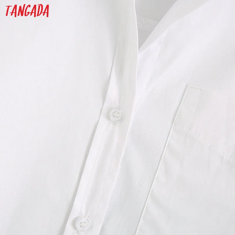 Tangada women basic solid white shirts long sleeve solid elegant office ladies work wear blouses 6Z01 220407