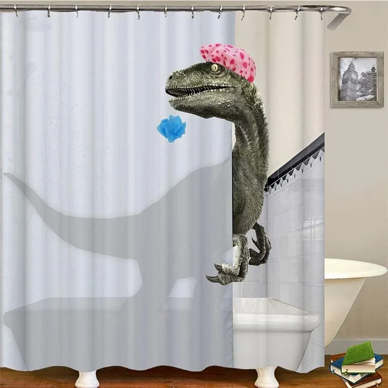 Funny Dinosaur Shower Curtain Bathroom With Hook Cartoon Bathing Fabric For Children 220429