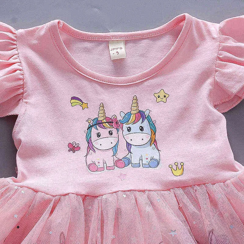 1 2 3 4 5 jaar babymeisjes kleding zomer schattige cartoon mesh mode kleine prinses jurk verjaardag cadeau kinderkleding g220506