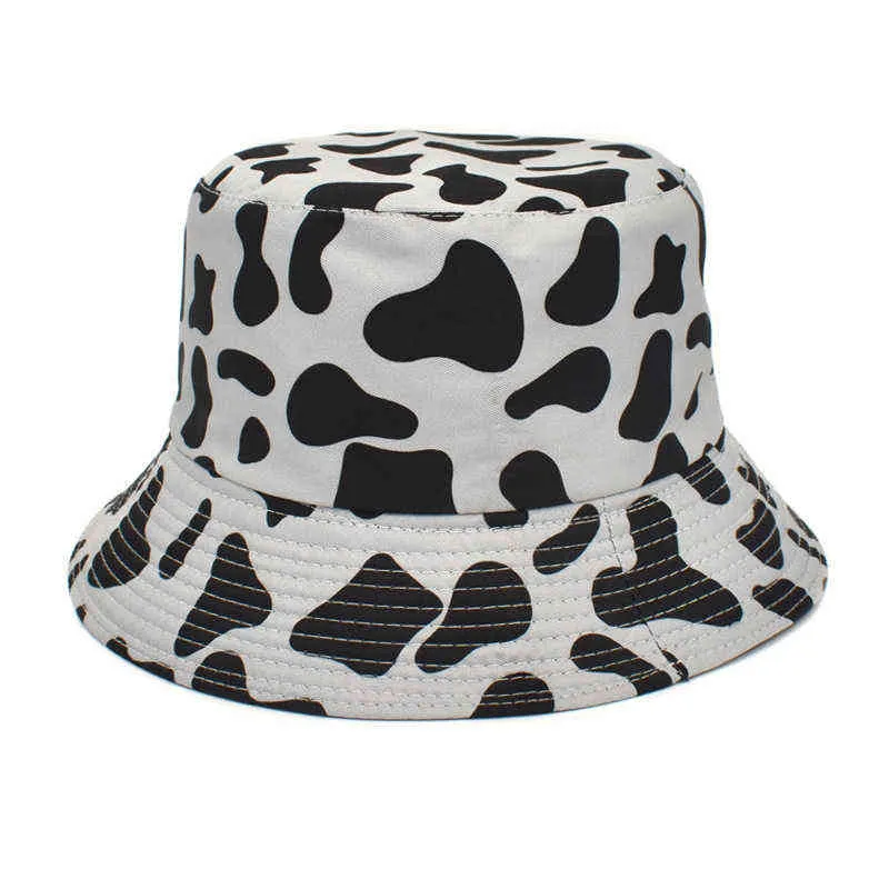 Stingy Brim Hats New cow printed Fisherman Hat Women's Korean version double-sided basin hat men's summer outdoor sun fashion 220606