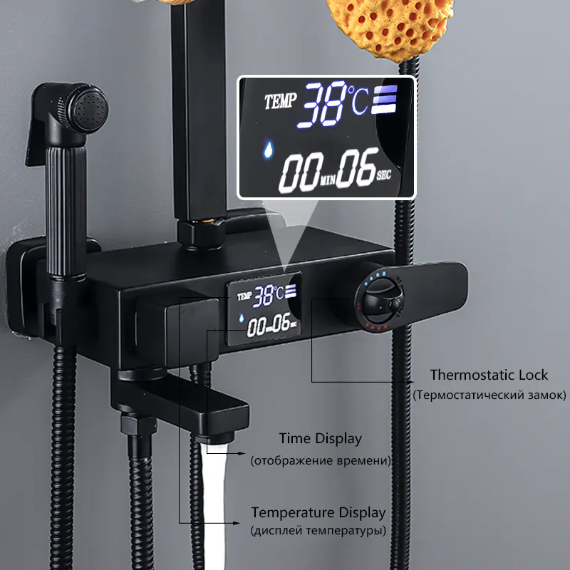 Thermostatische digitale Display Duschhahn -Set Mxer Kran Duschbad Wasserhahn Badewanne Duschmischer Taps Bidet Wasserhahn