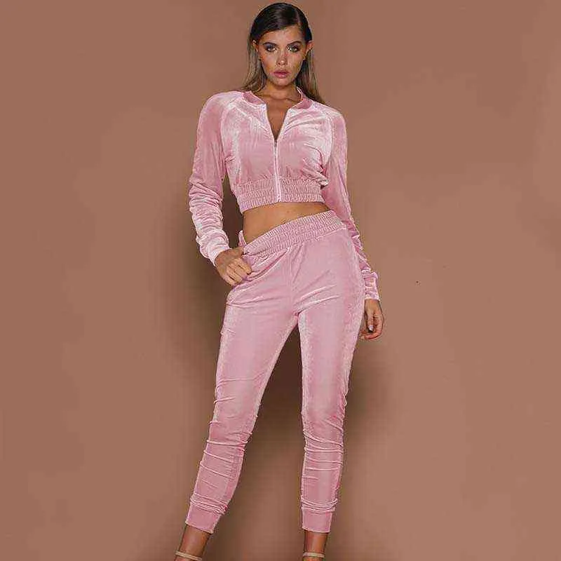 Herfst Winter Velvet Tracksuit Women SweatSuit Velor Tracksuit Crop Top Set Twee -delige outfits Women Sweat Suit 2022 T220729