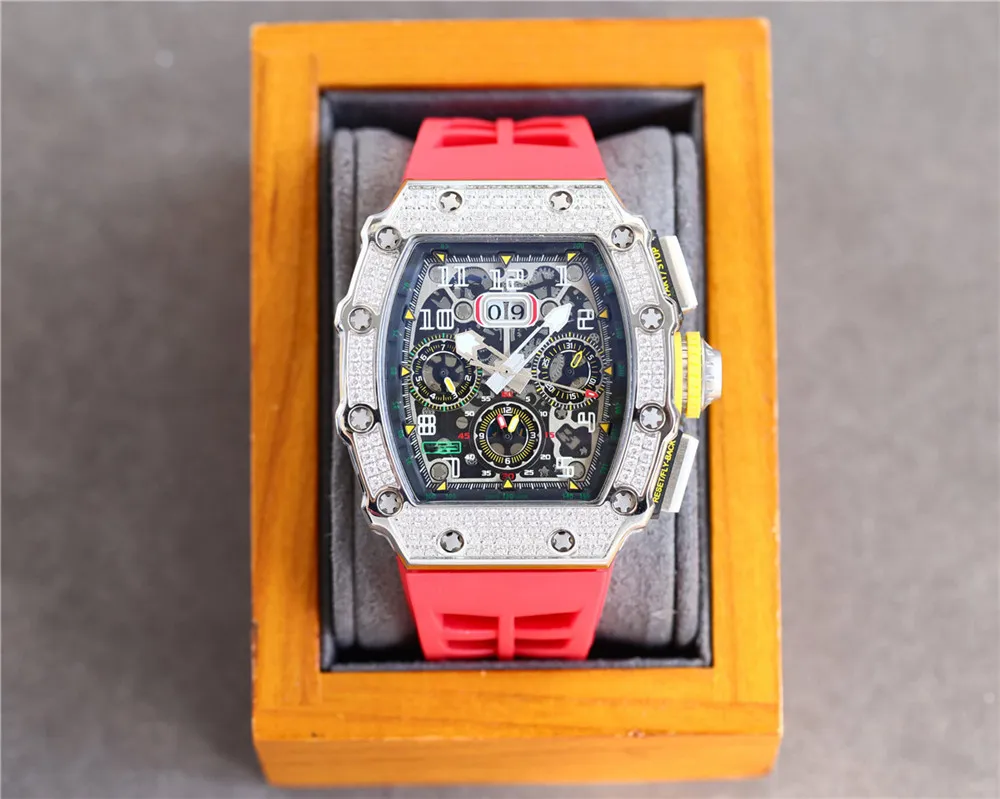 Nieuwe luxe herenhorloges Mode Iced Out Automatisch horloge 316L roestvrijstalen behuizing Rubberen band285j