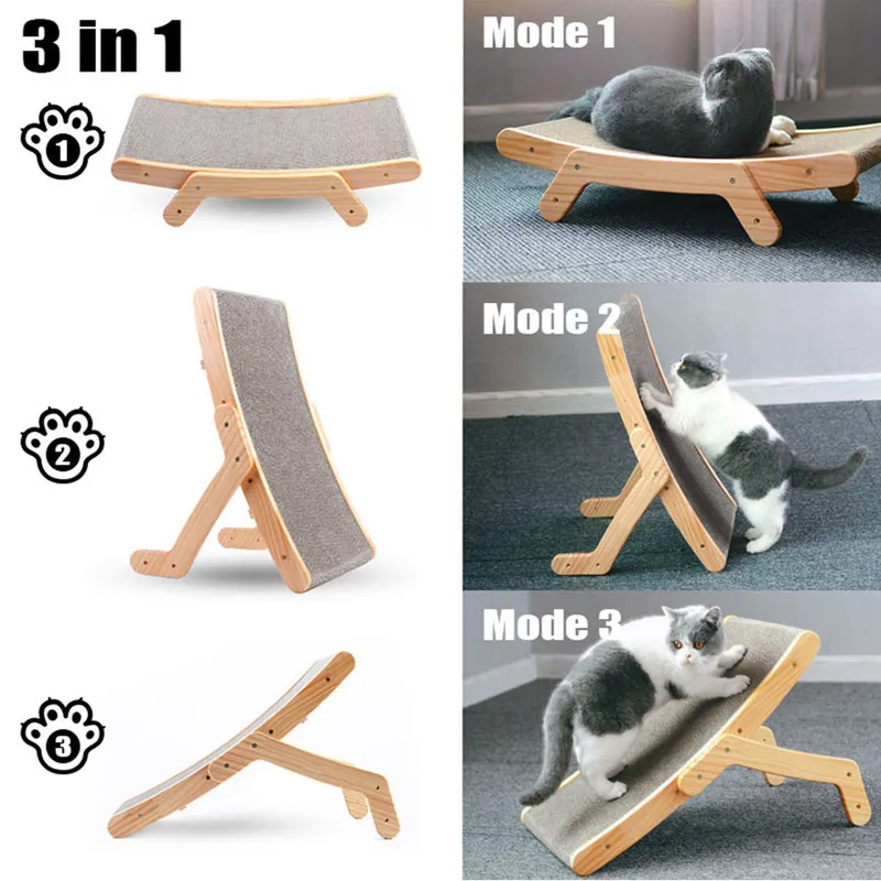 Houten kat scratcher schraper afneembare lounge bed 3 in 1 krabpaal voor s training slijpklauw speelgoed krasbord 220510