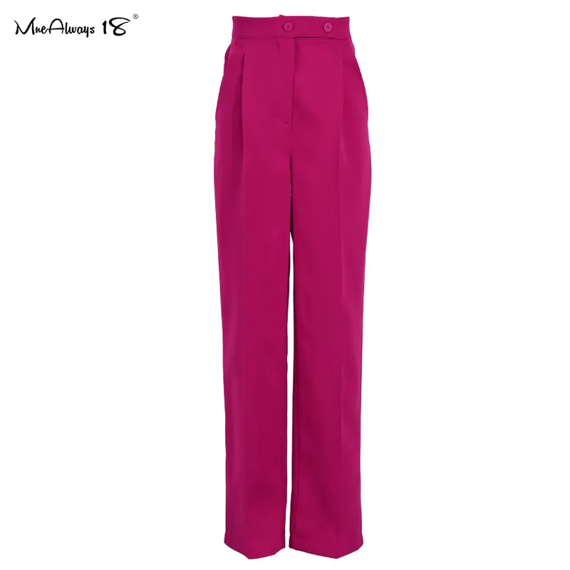Mnealways18 Elegant Rose Pink Ladies High Waisted Pleated Trousers Zip Wide Legs Pant Spring Classy Female 220325