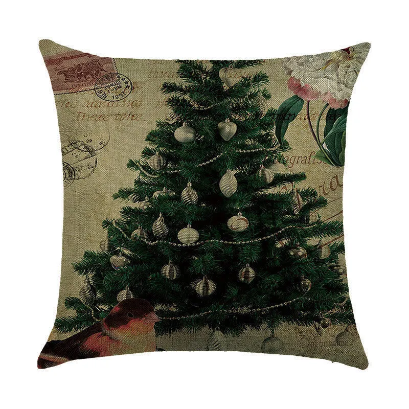 Taie d'oreiller en lin de Noël Père Noël bonhomme de neige taie d'oreiller arbre de Noël cerf oreillers couverture canapé coussins taies d'oreiller décor à la maison BH7024 TYJ