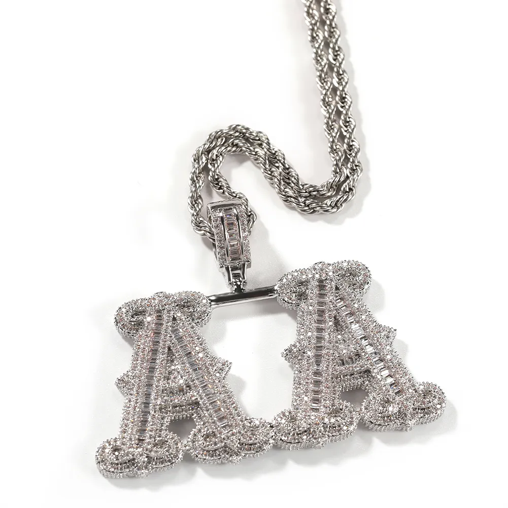 Nom personnalisé Baguette Lettre initiale Collier Pendant Hip Hop Punk Cubic Zirconia Chain de chaîne pour Gift182A