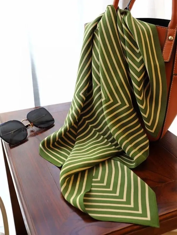 Sweden Brand TOTEM Luxury Women Pure Silk Square Scarf Silk Lady Bandanna Stripe Simple Design Handkerchief