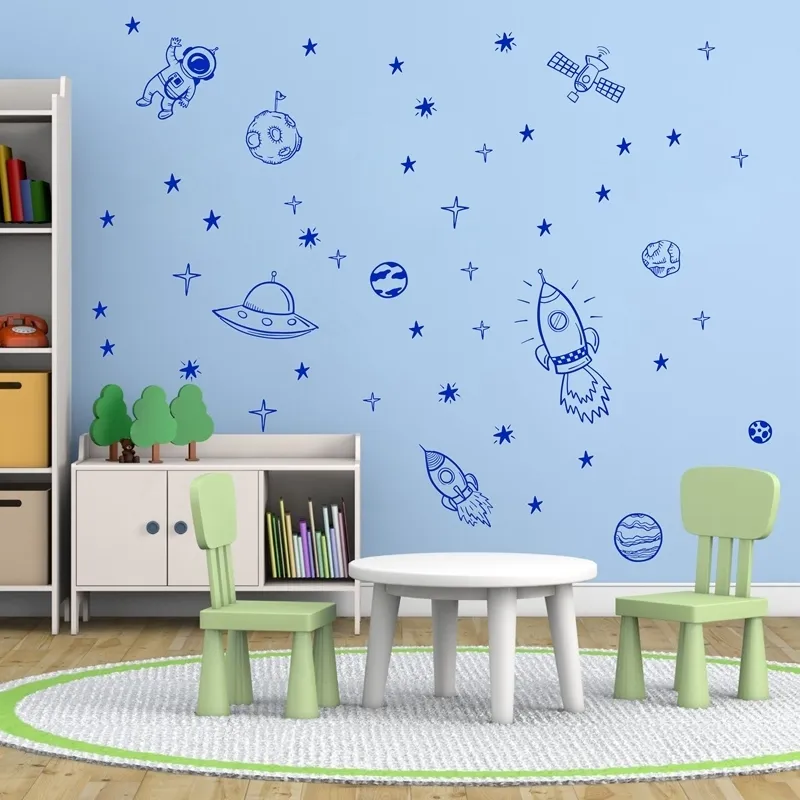 Fusée Navire Astronaute Creative Vinyle Sticker Mural Pour Garçon Chambre Décoration Espace Décalque Pépinière Enfants Chambre Décor NR13 220607