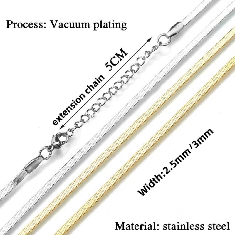 Zincirler% 100 paslanmaz çelik düz balıksırtı zinciri kolye kadınlar için altın gümüş renk klavikula bıçağı yılan gemisi kolyeler 2 5m294i