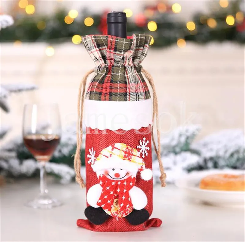 Julekorationer Röd vinflaska täcker söt Santa Snowman Wine Bag Xmas presentväskor Party Decoration DE390