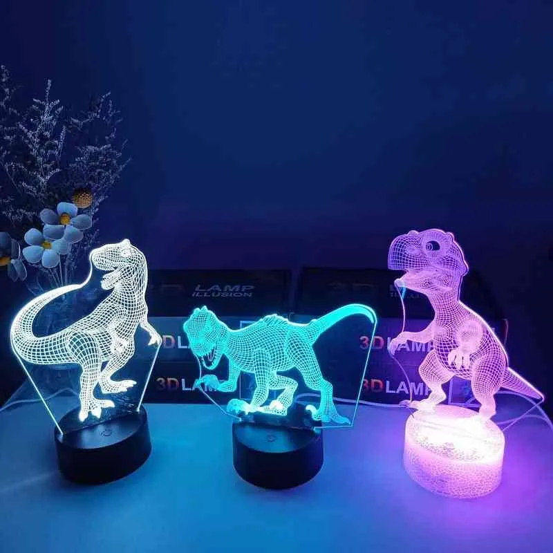 3D Nachtlicht Dinosaurier Serie Schreibtisch Lampe 7/16 Farbe Touch Fernbedienung Cartoon Tisch Lampen Wohnkultur Für kind Geburtstag Geschenk H220423