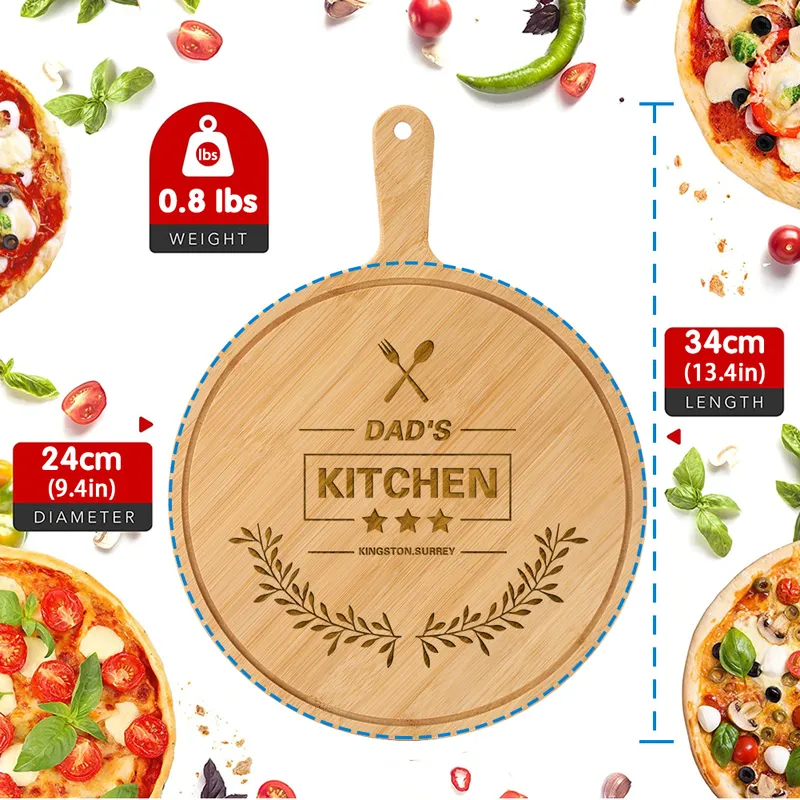 911 inch rond houten bord met handgreep Aangepaste tekst Pizza Pan Home Cake Boards Keuken Nitstick Baking Bakware Tool 220707