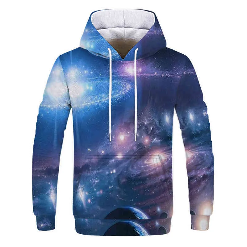 Galaxy z kapturem z kapturem spacji unisex drukowana gwiazda mgławica sprężyna i jesienna luźna cienka bluza z kapturem l220704