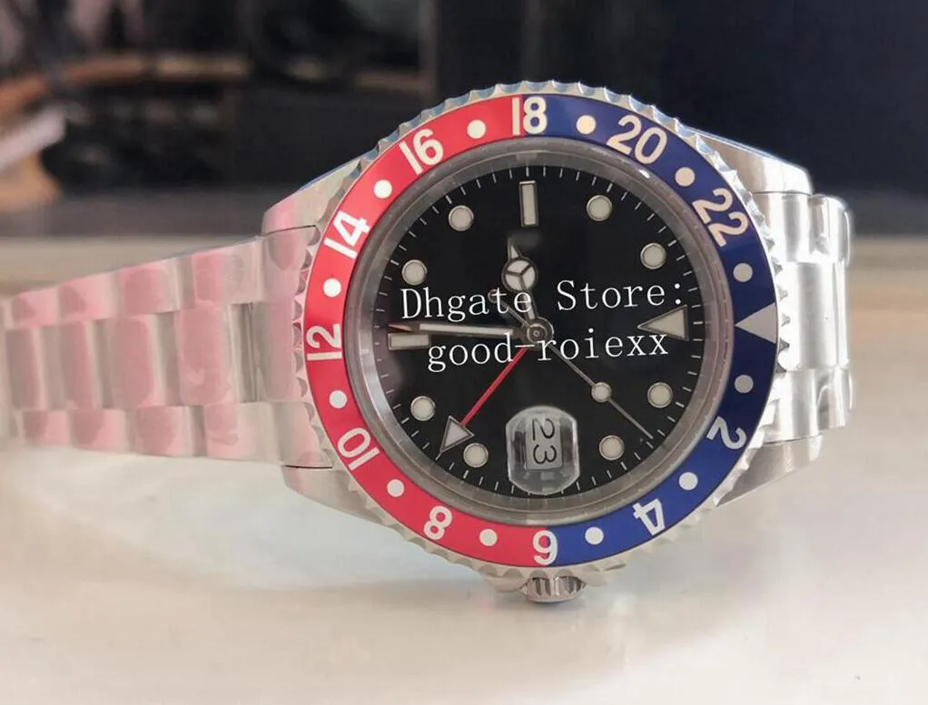 Relógios vintage para homens azul vermelho liga moldura relógio automático 2813 antigo 16710 bp fábrica mecânica 1675 retro masculino l257b