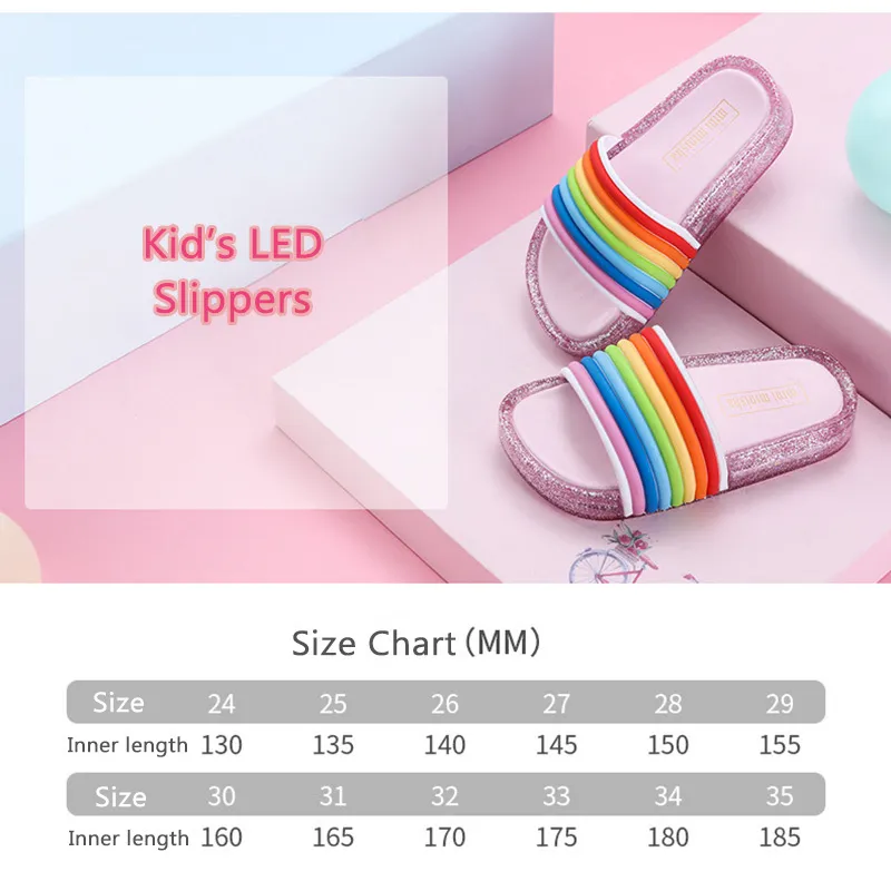 Summer Children's LED Slippers for Girls Slippers PVC Non-Slip Rainbow Lighted Beach Sandals Kids Home Bathroom Flip Flops 220623