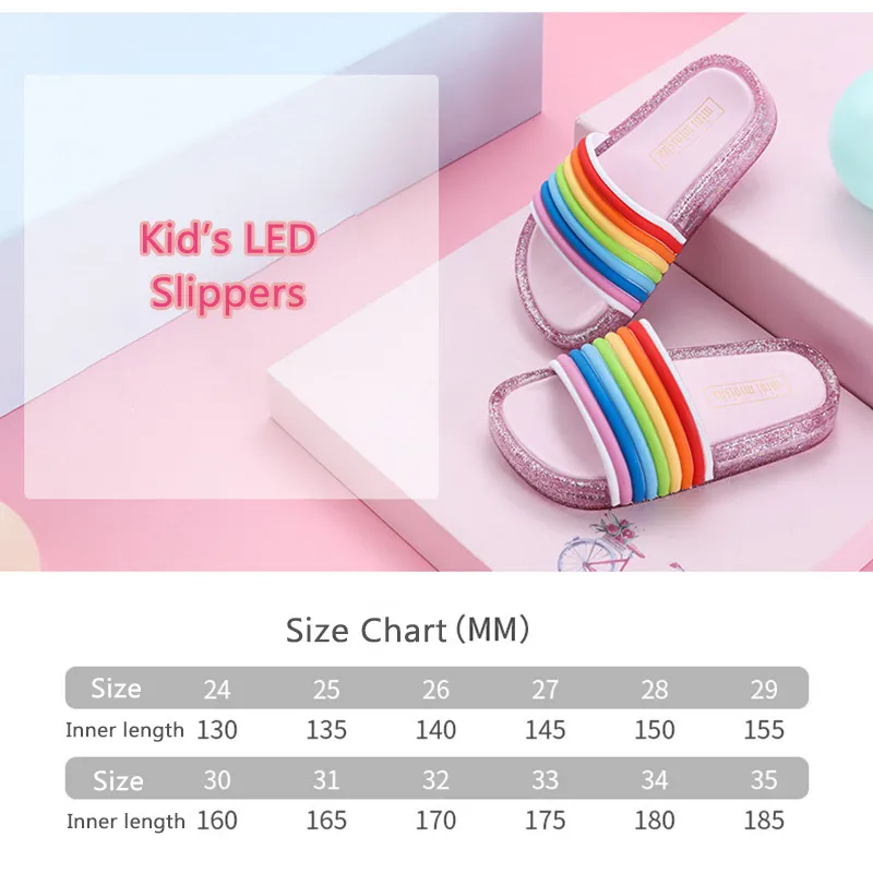 Yaz Çocuk Led Terlik Kız Terlik PVC Slip Slip Rainbow Işıklı Plaj Sandalet Çocuk Ev Banyo Flip Flops 220623