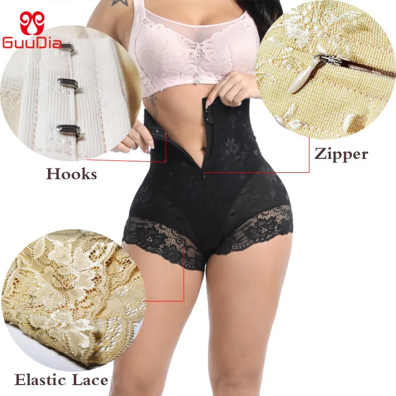 GUUDIA Shaper Panties Sexy Lace Shapers Body Shaper with Zipper Double Control Panties Women Shapewear Sexy Lace Waist Trainer 220813