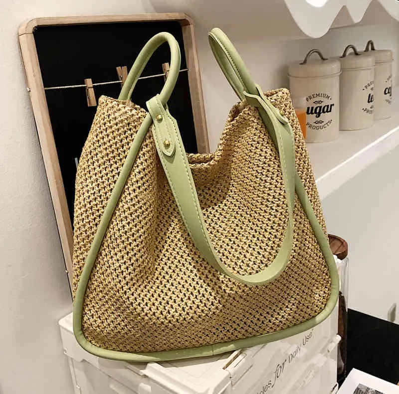 Handbags Straw women's large capacity 2022 new woven shoulder high texture Tote Bag