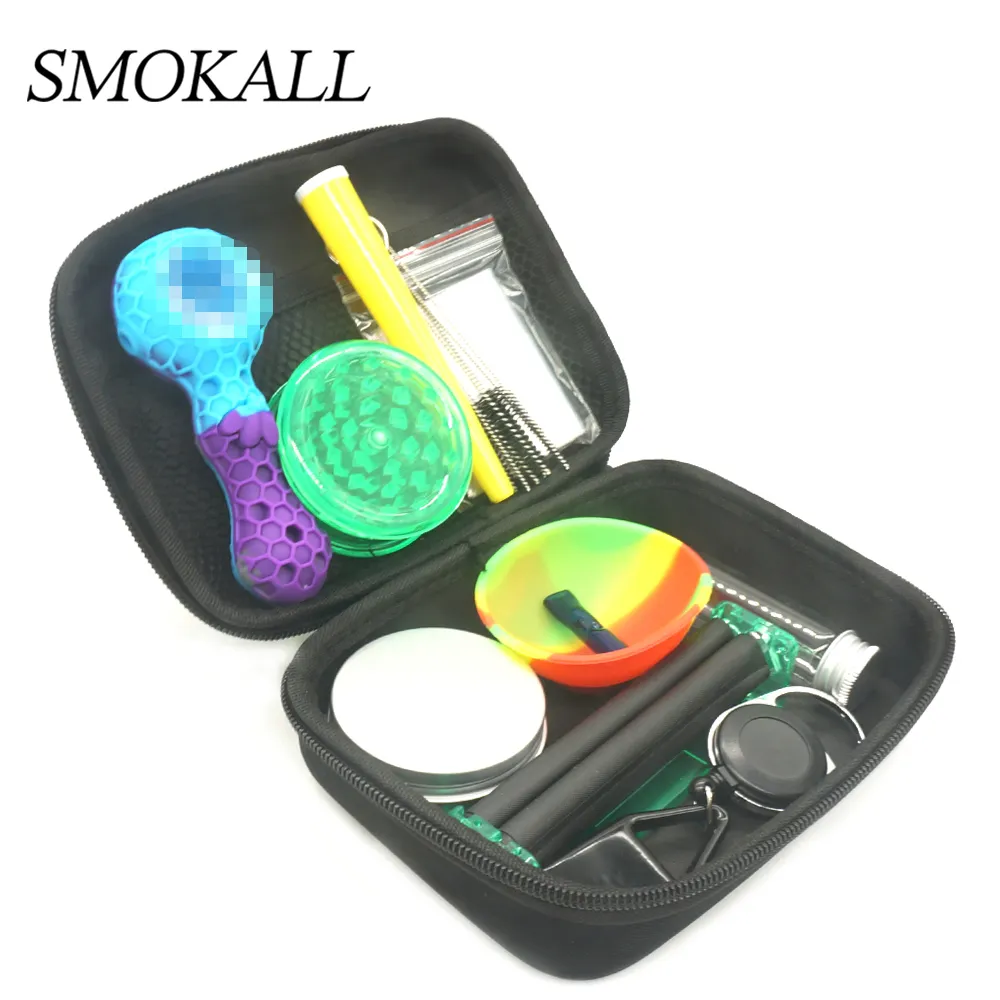 Grinder Pipe Smoking Accessories With Silicone Bowl Rolling Machine Lighter Case Aluminum Storage Case Tobacco Herb