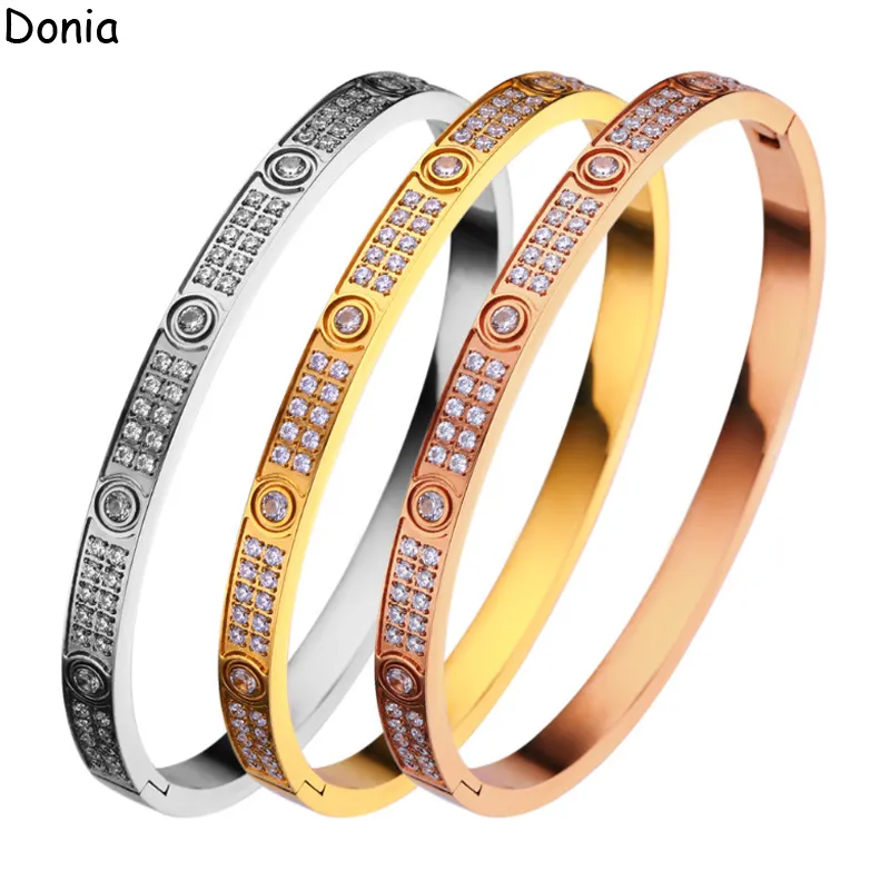 Donia anello di lusso gioielli Moda europea e americana stellata doppia fila di diamanti in acciaio al titanio micro-set di anelli in zircone designer wi258K