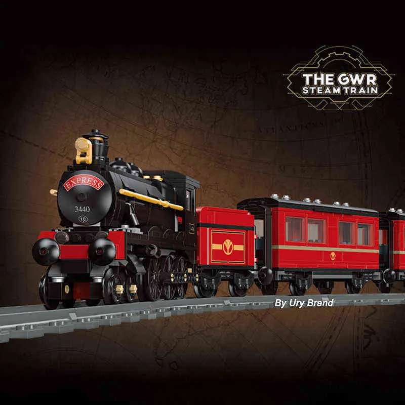Технические паровые поезд железнодорожный красный город пассажиры локомотивные наборы Усовершенствованные модели дорожек Строительные блоки игрушки для детей мальчиков подарки AA220317