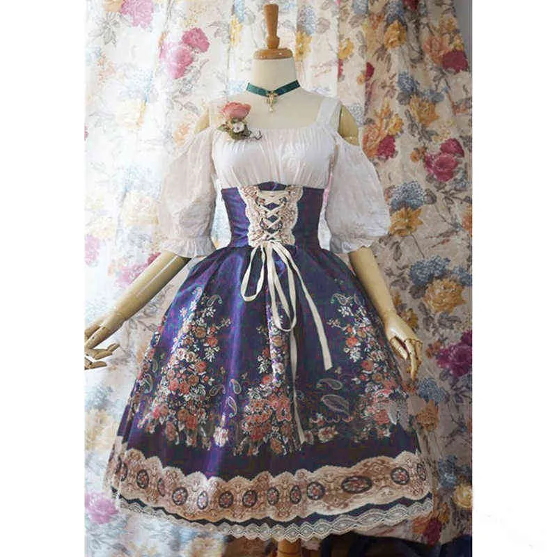 NXY Vestido Casual Vestido Vintage Verão Cosplay Maid Palace Estampa Lolita Cintura Alta Manga Longa Renda Gótico Vitoriano Medieval Roupa Feminina 0406