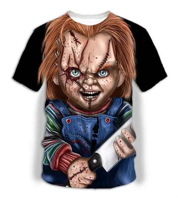 Hip hop stilleri büyük el tişört! Erkekler Kadın Giysileri Sıcak 3D görsel Yaratıcı Kişilik Korku Filmi Chucky Your T-Shirt Gömlek DX018