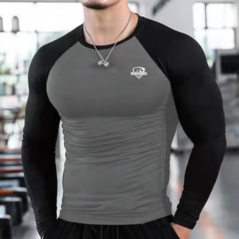 Mannen Running Tight Sport T-shirt compressie Sneldrogende lange mouwen T-shirt Mannelijke Gym shirt Fitness Tees Tops kleding 220614