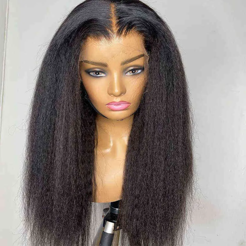 Naturalna miękka czarna peruka włosa Yaki dla kobiet linia perwersyjna długie afro odporne na ciepło błonnik 220622
