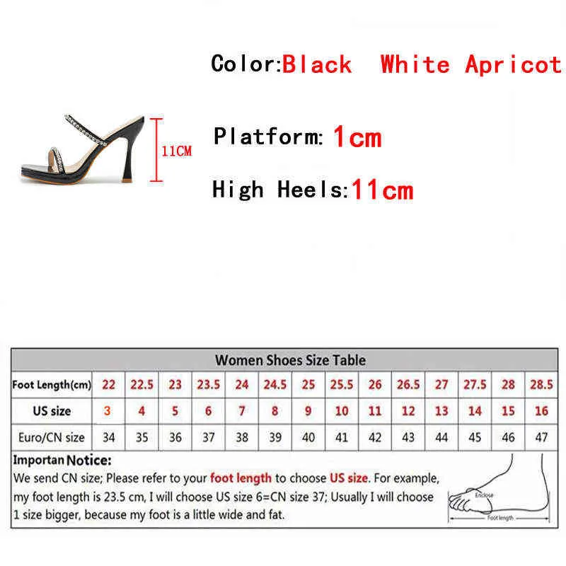 Slippers Summer Ladies Fashion Open Toe Crystal Rhinestone Strap Sandals High Heels Stilettos Slides Shoes for Women Flip Flops 220321