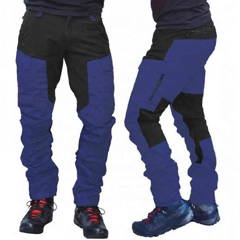 Mężczyzny Masowe kolorowe blok multi kieszeni na zewnątrz rowerowe wspinaczka górska sporty długie spodnie ładunkowe Praca spodni G220507