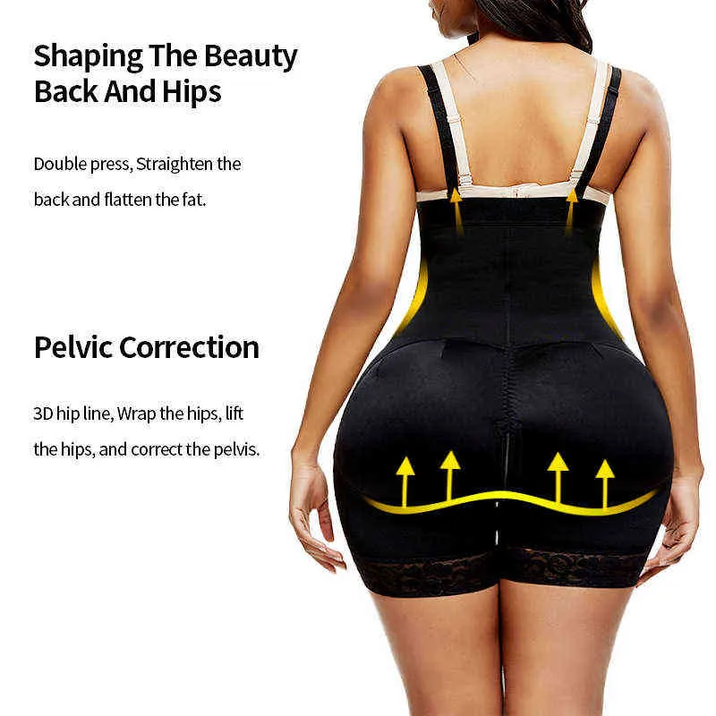 Mulheres vestido Corsário Treinador da cintura Felas de corpo inteiro Fajas colombianas Girdles Birdles Control Calça de abridor de calças zíper Shapewear L220802