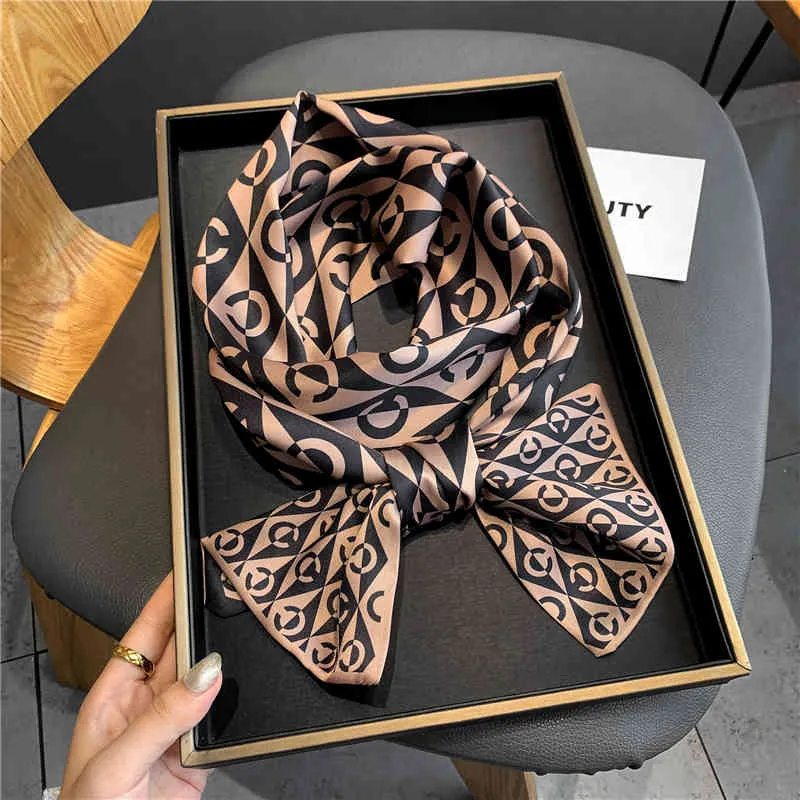 2021 Luxury Brand Skinny Scarf Women Print Headband Neck Tie Lady Wraps Neckerchief Foulard Fashion Female Hair Bands Bandana