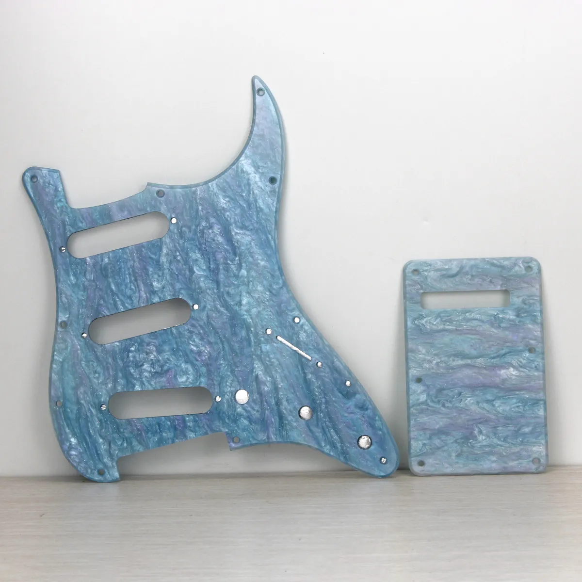 Blue Shellfish SSS Electric Guitar Pickguard Scratch Plate Back Plate 1Ply with Screws for Guitar Accessories