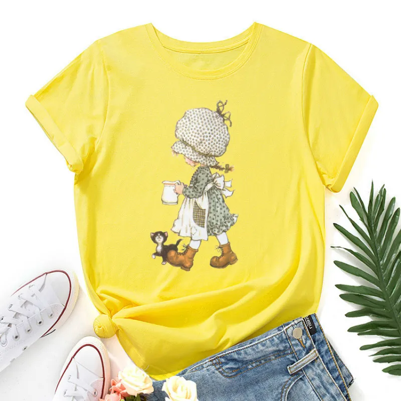 JFUNCY Women Short Sleeve T-shirt Cartoon Printed Graphic T Shirts Summer Tops Female Tee Shirt Plus Size Cotton Woman Tshirts 220408