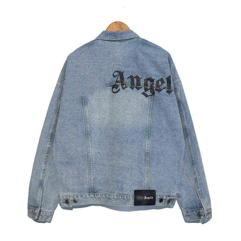 Jaqueta jeans com estampa de anjo e estampa de palmeiras moda masculina 2p12