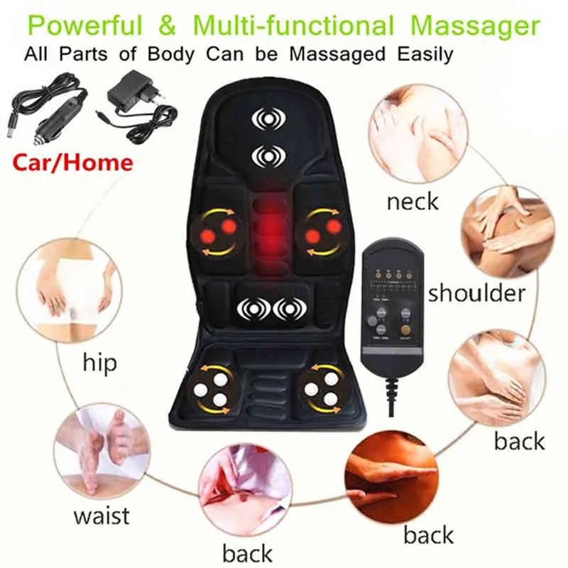 Chaise de voiture multifonctionnelle massage du corps tapis chauffant housse de siège coussin douleur au cou soutien lombaire coussin masseur de dos H220428