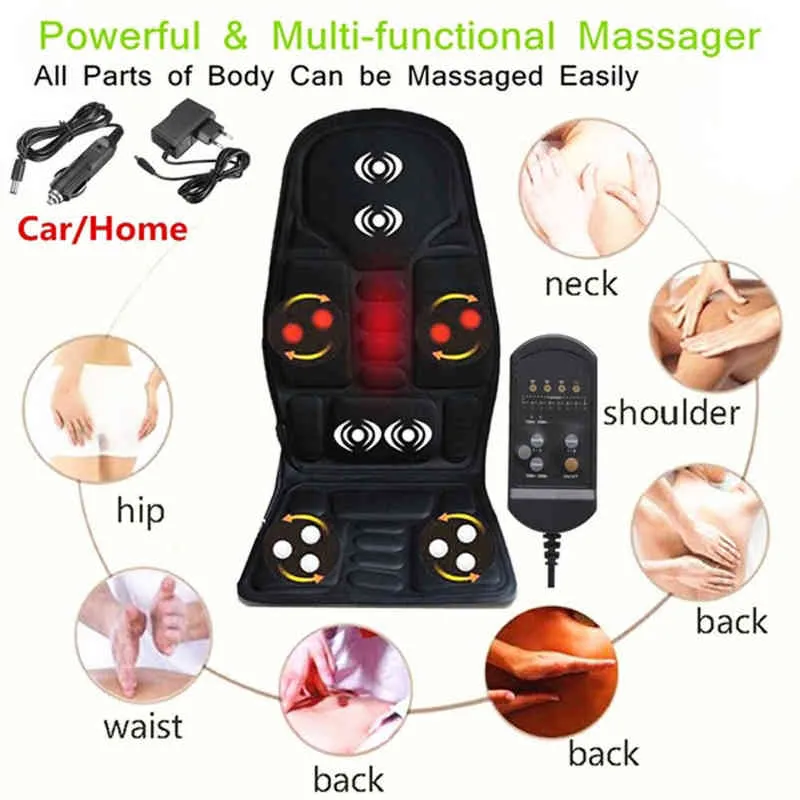 Multifunctionele Auto Stoel Body Massage Warmte Mat Bekleding Kussen Nekpijn Lendensteun Pad Terug Massager H220428318U