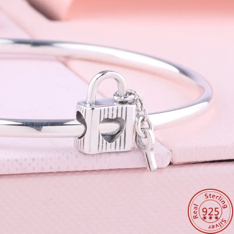 925 Sterling Silver Ciondola Charm Lock Key Lucchetto Cuore Love Pendant Moda Hollow Bead Fit Pandora Charms Bracciale Gioielli fai da te Accessori