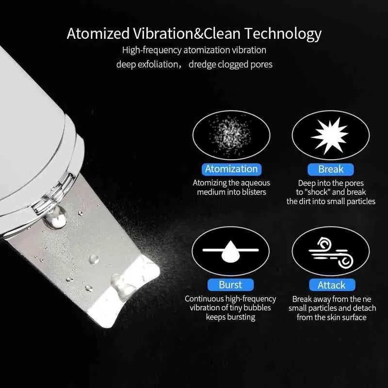 Ultrasonic Skin Scrubber Atomized Vibration Deep Exfoliation Remove Blackhead Acne Facial Peeling Device Pore Cleaning Shovel 220514