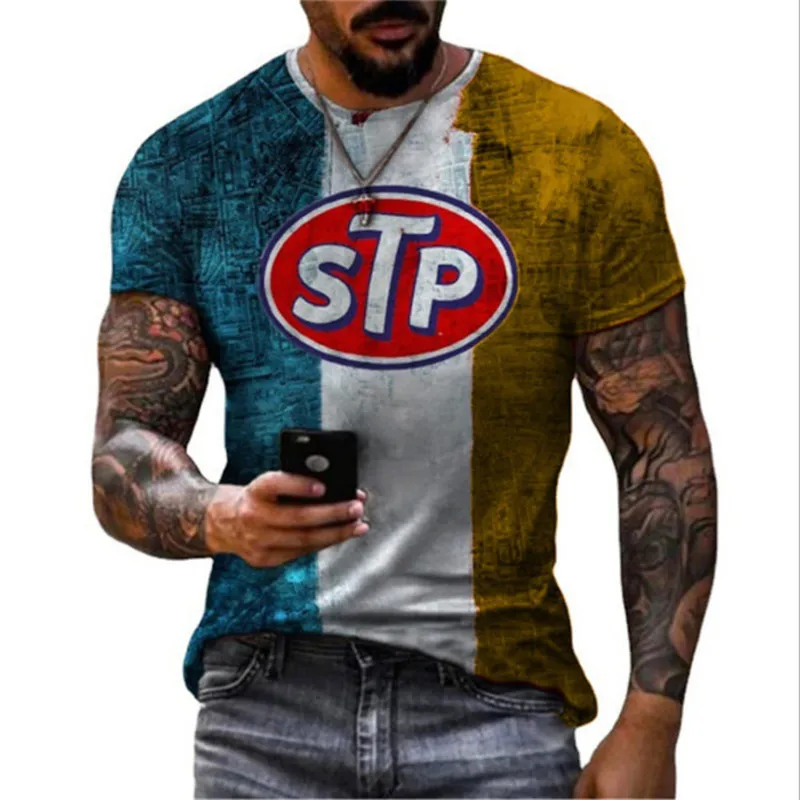 Verano Retro STP 3D impreso camisetas de secado rápido cuello redondo manga corta de gran tamaño de moda camisetas de gran tamaño para hombres ropa 220607