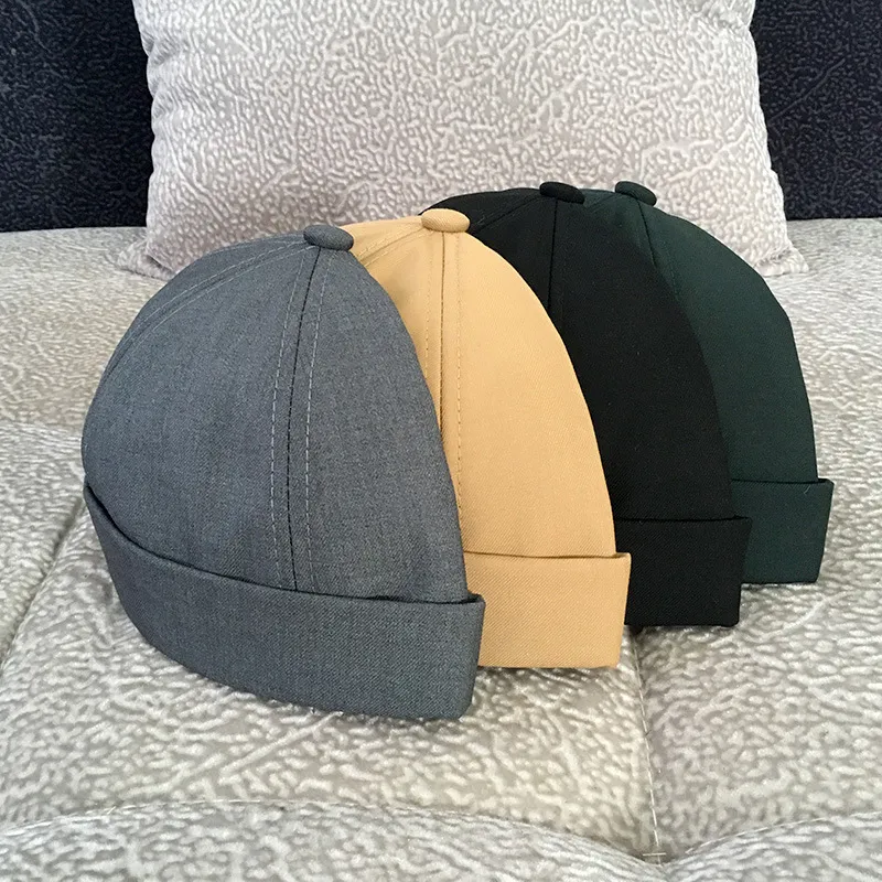 Vintage Dome Hat Mens Solid Color Velvet Beanies For Men Docker Sailor Crimping Brimless Skull Caps Casual Hip Hop Cap 220629