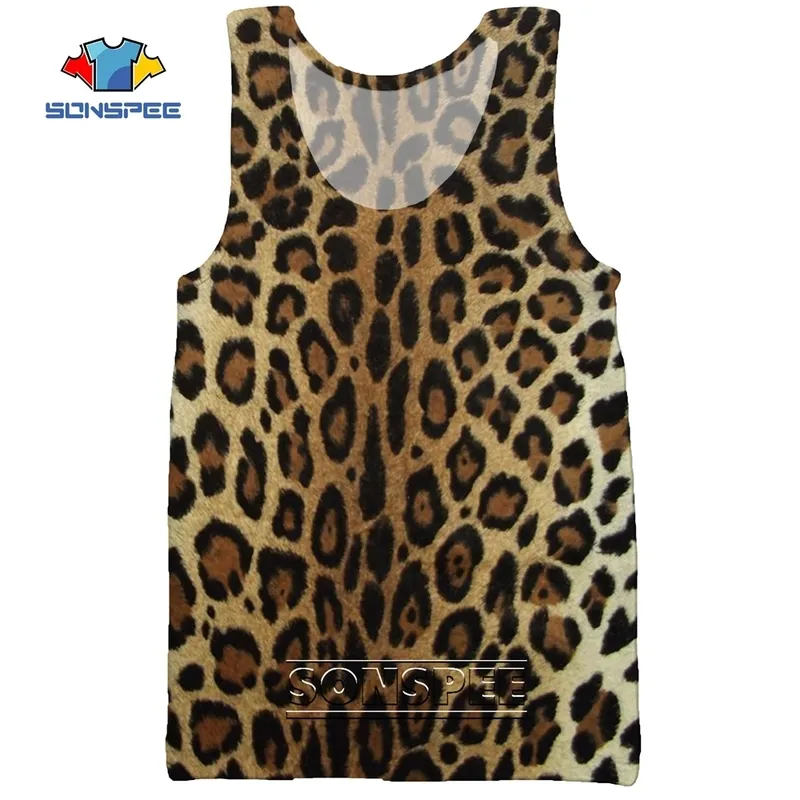 SONSPEE Leopard Animal Hunting 3D Print Men's Tank Tops Casual Fitness Bodybuilding Gym Muscle Funny Men Sleeveless Vest Shirt 220627