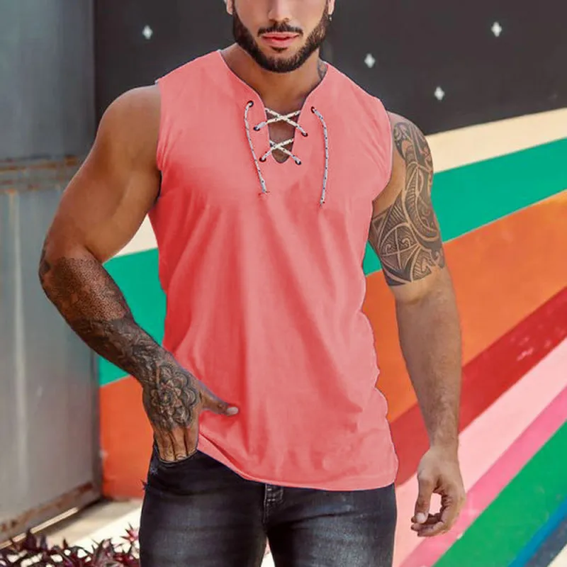 Tank Top Men Selfring V Szyjka Koszule Bez rękawów Summer Męskie Ubranie streetwear Casual Shirt Gym Fitness Slim Fit Tops 220622