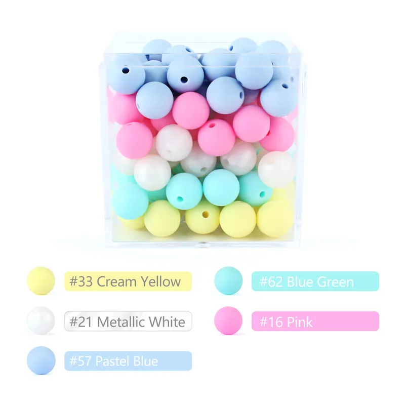 15mm 100st Silicone Loose Beads Food Grade Safe Silicone Teether Diy Chewable Colorful Round Ball Baby Tinging Pärlor Baby Toys 220326
