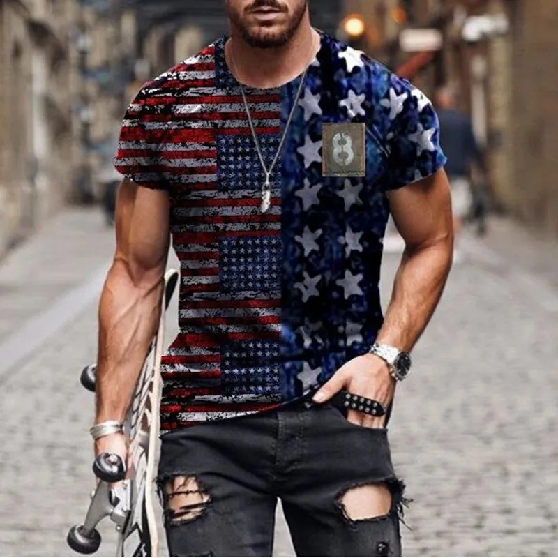 Fashion Mens Oversized TShirt Summer ShortSleeved 3D Flag Printed Sports Fitness Shirt Loose And Breathable Streetwear 220607