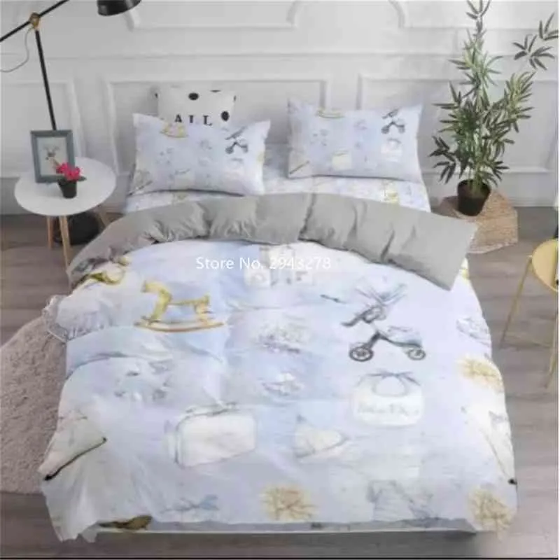 Heimtextilien Teddybär Blumenmuster Bettwäsche-Set Einfache Tagesdecke Kissenbezug Kinder Erwachsene Schlafzimmerdekoration
